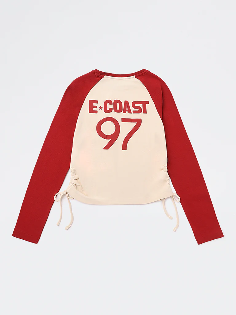 Y&F Kids Girls Red Text Printed Cotton-Blend Top - Image 2