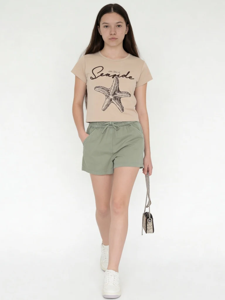 Y&F Kids Girls Sage High-Rise Cotton Shorts