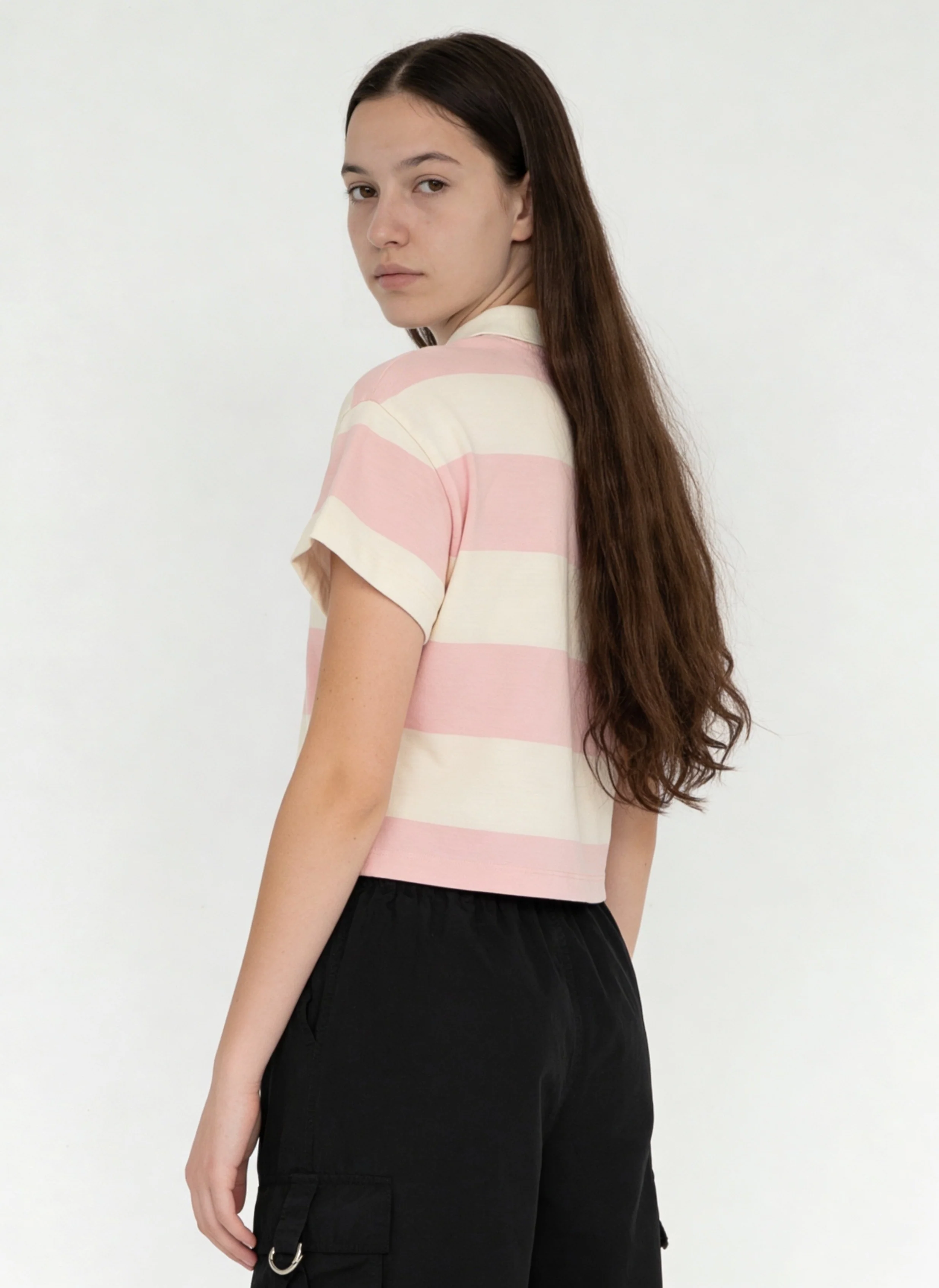 Y&F Kids Girls Stripe-Printed Cotton Polo T-Shirt - Image 2