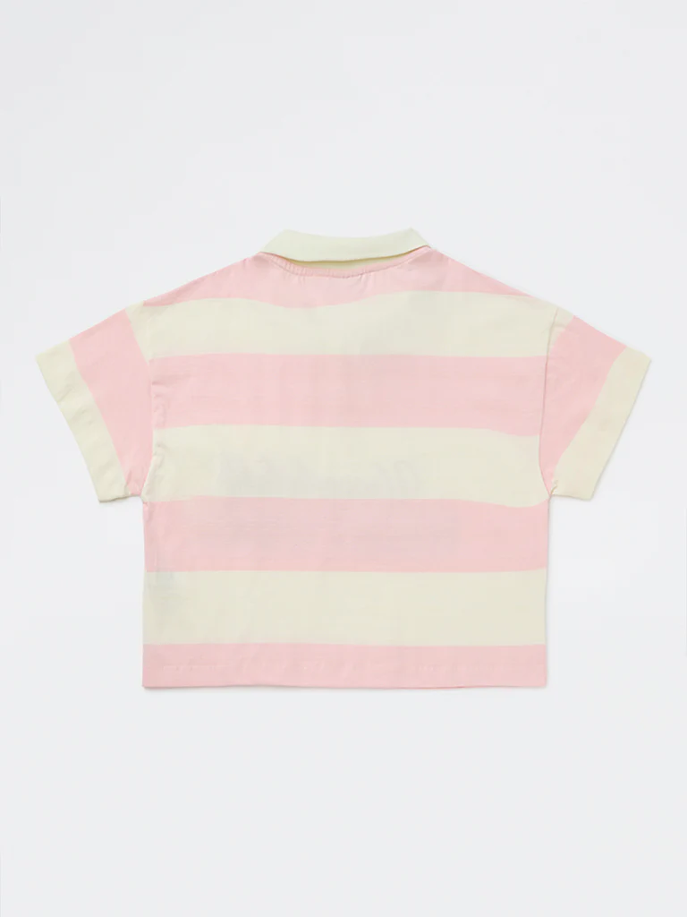 Y&F Kids Girls Stripe-Printed Cotton Polo T-Shirt - Image 4