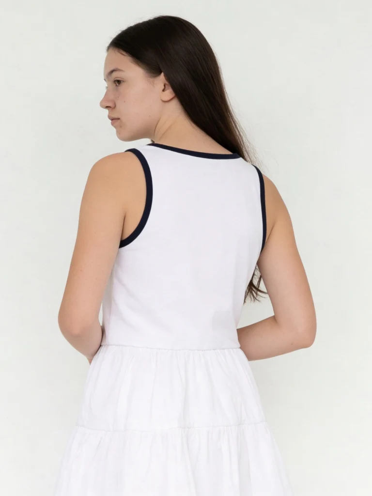 Y&F Kids Girls White Cotton-Blend Tiered Dress - Image 2