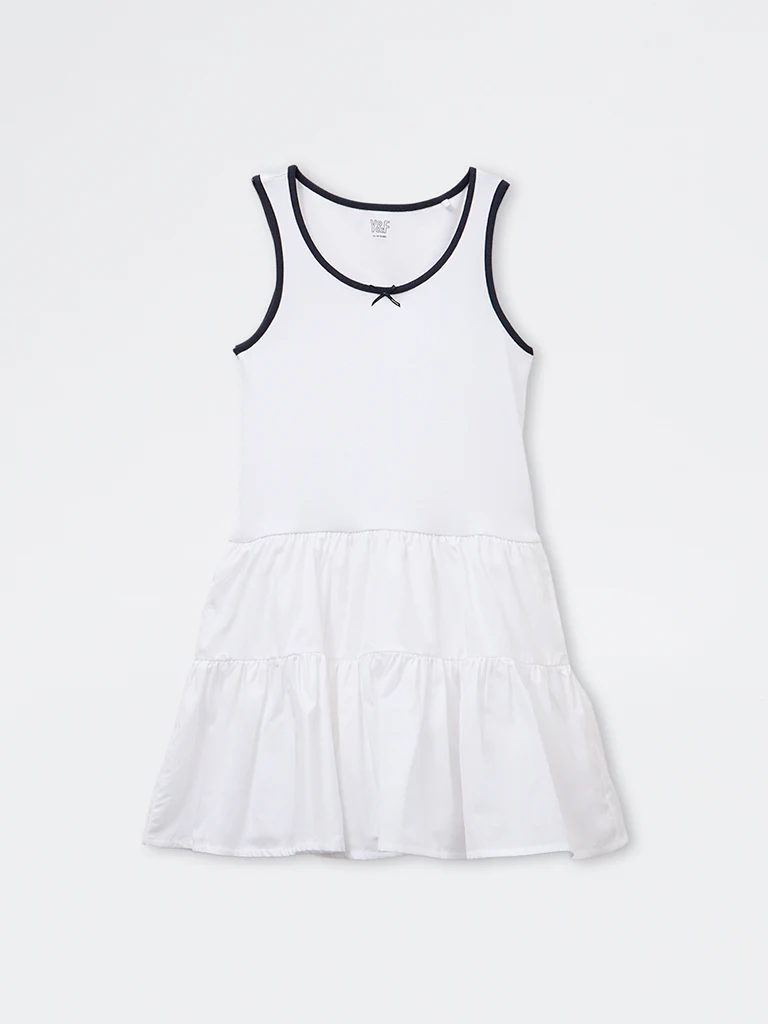 Y&F Kids Girls White Cotton-Blend Tiered Dress - Image 3
