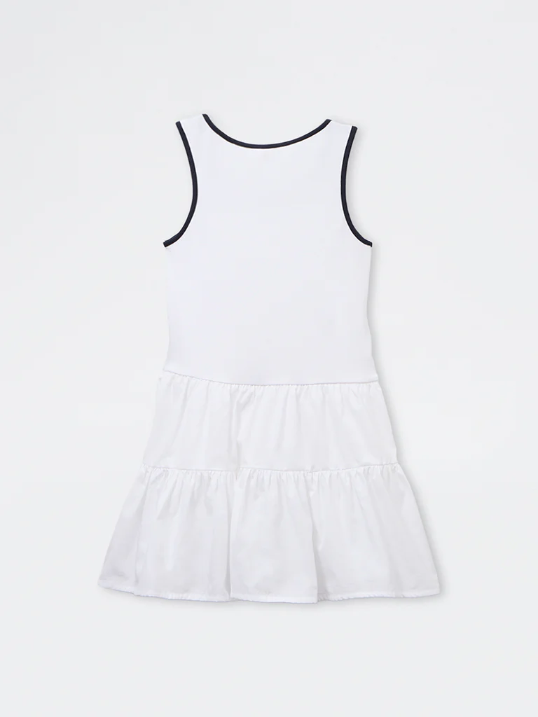 Y&F Kids Girls White Cotton-Blend Tiered Dress - Image 4