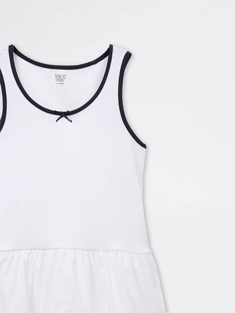Y&F Kids Girls White Cotton-Blend Tiered Dress - Image 5