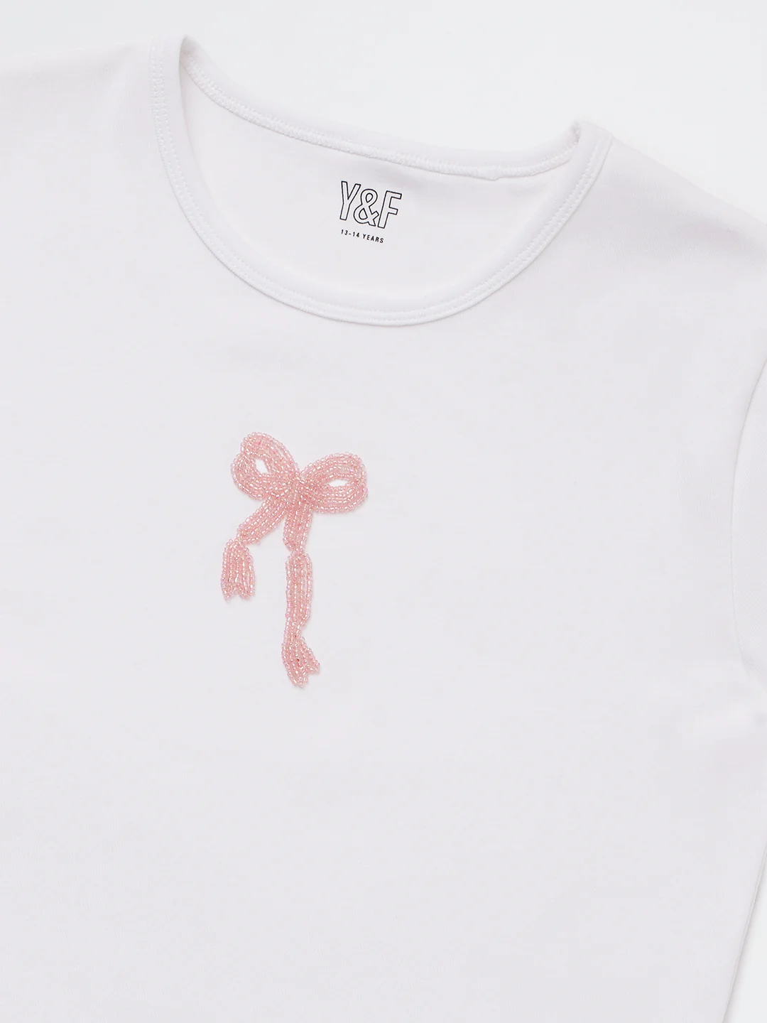 Y&F Kids Girls White Embellished Cotton-Blend T-Shirt - Image 3
