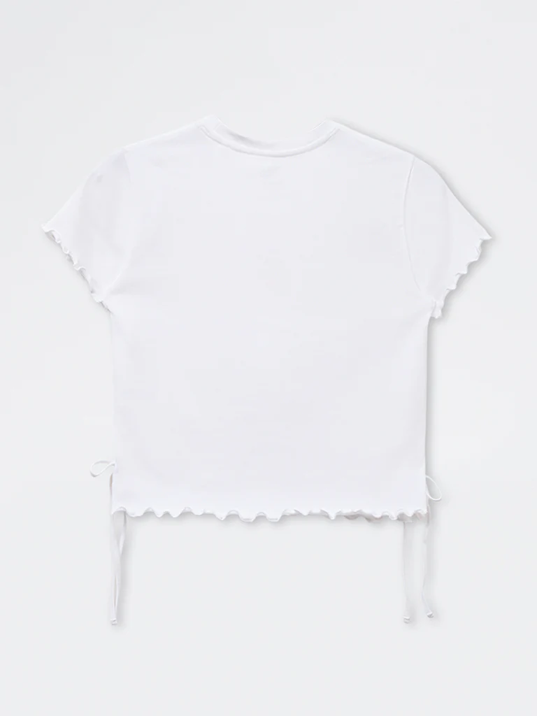 Y&F Kids Girls White Embroidered Cotton-Blend T-Shirt - Image 3