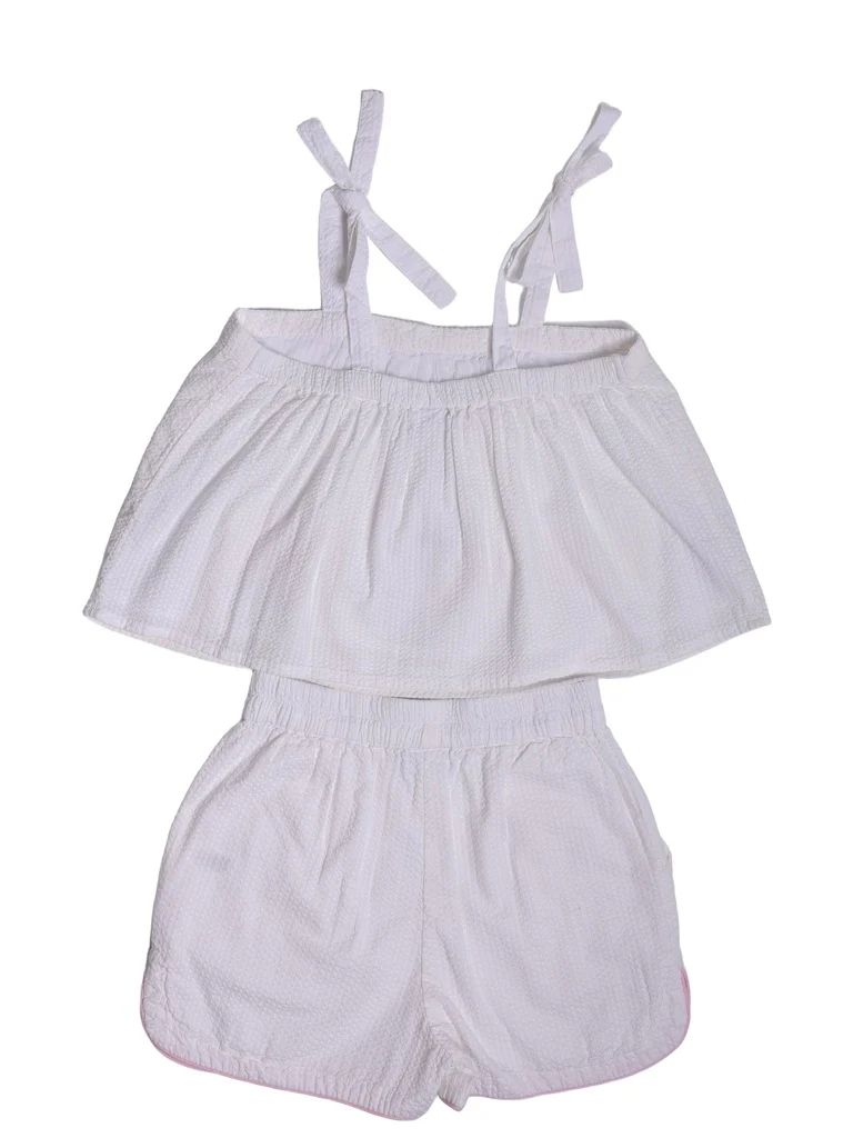 Y&F Kids Girls White Floral Embroidered Cotton Top and Shorts Set - Image 4