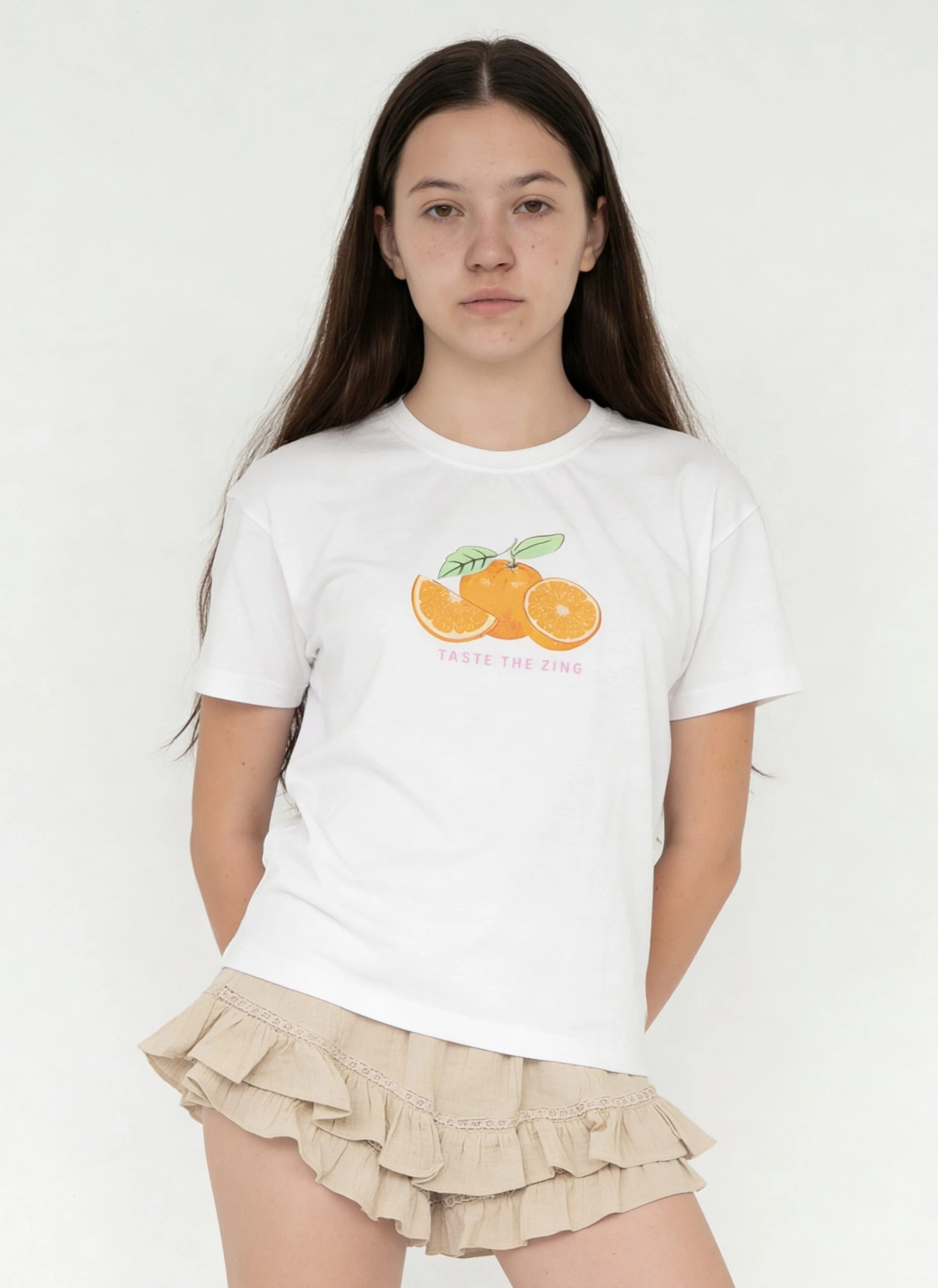 Y&F Kids Girls White Fruit Printed Cotton T-Shirt