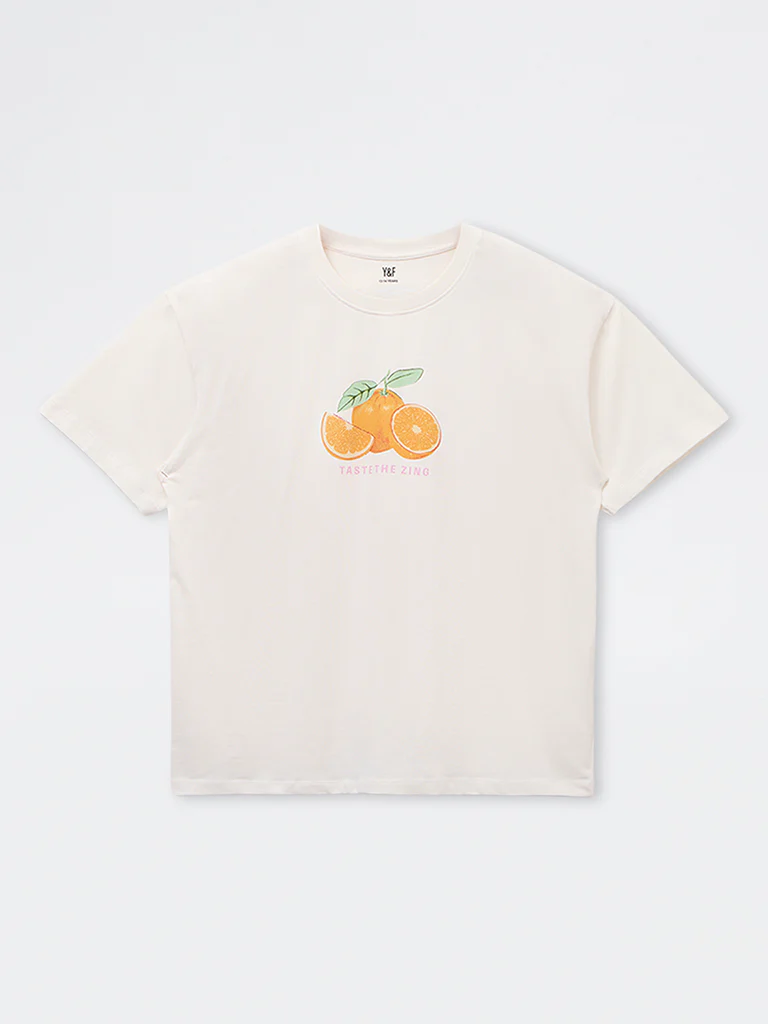 Y&F Kids Girls White Fruit Printed Cotton T-Shirt - Image 4