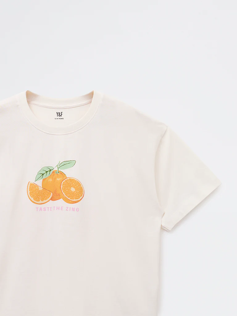 Y&F Kids Girls White Fruit Printed Cotton T-Shirt - Image 6