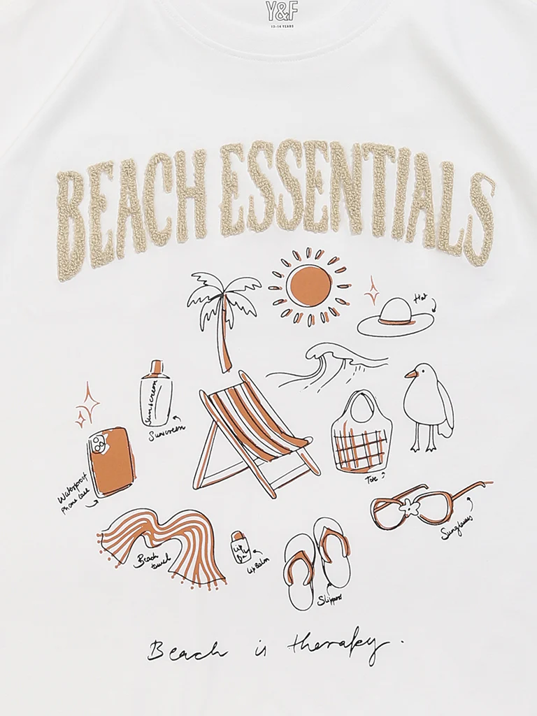 Y&F Kids Girls White Graphic Printed Cotton T-Shirt - Image 3