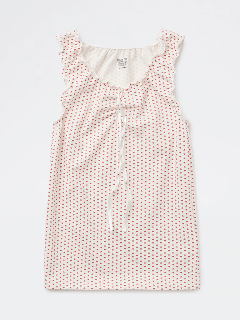 Y&F Kids Girls White Heart Printed Cotton-Blend Top