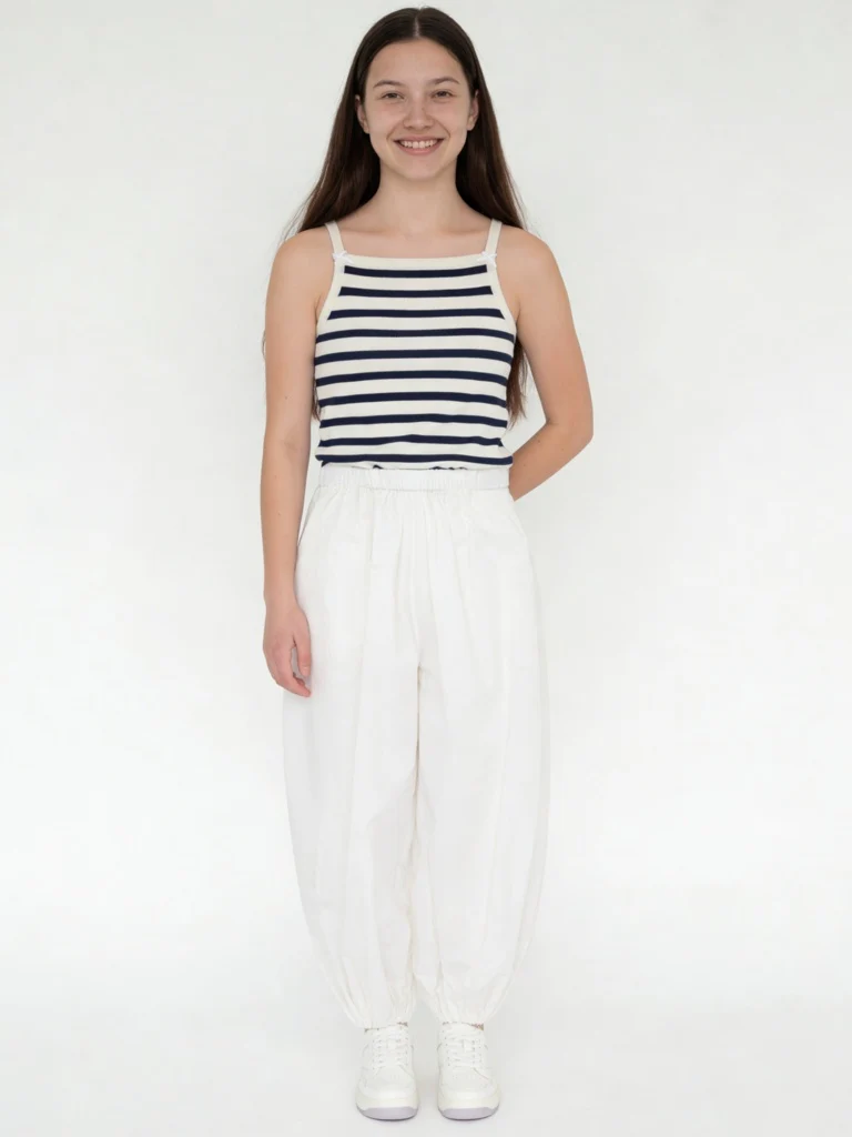 Y&F Kids Girls White High-Rise Harem Cotton Pants