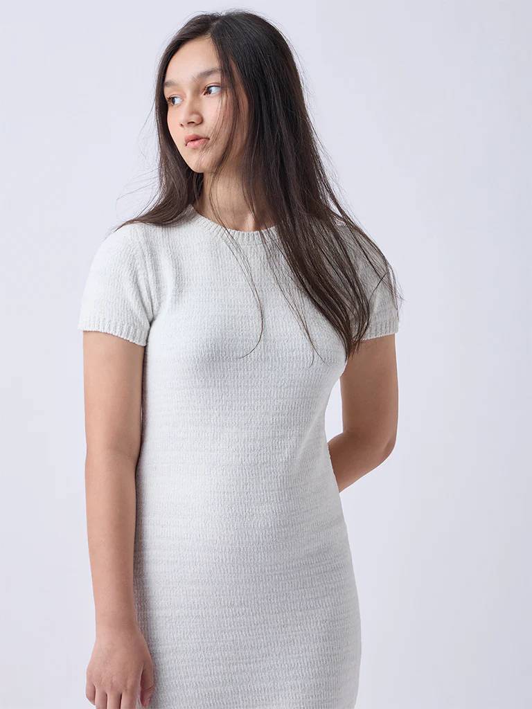 Y&F Kids Girls White Knitted Bodycon Dress - Image 3