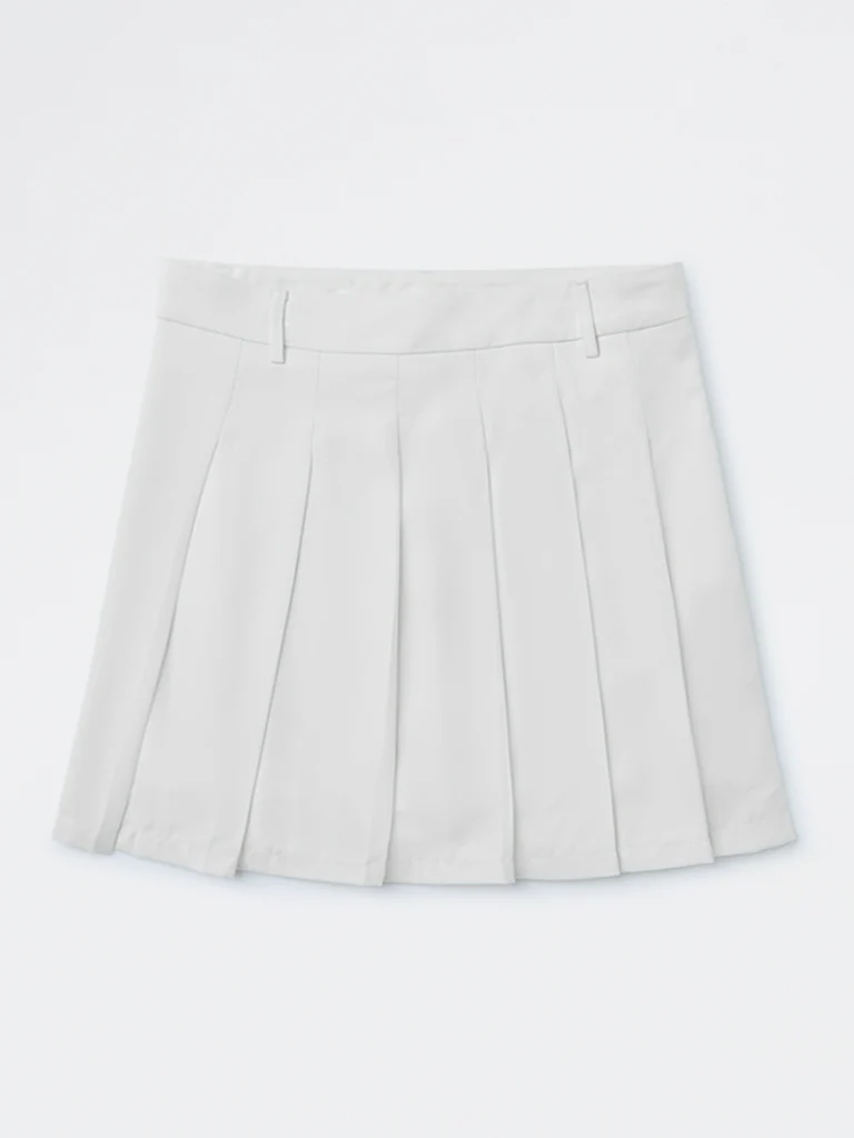 Y&F Kids Girls White Pleated High-Rise Skirt