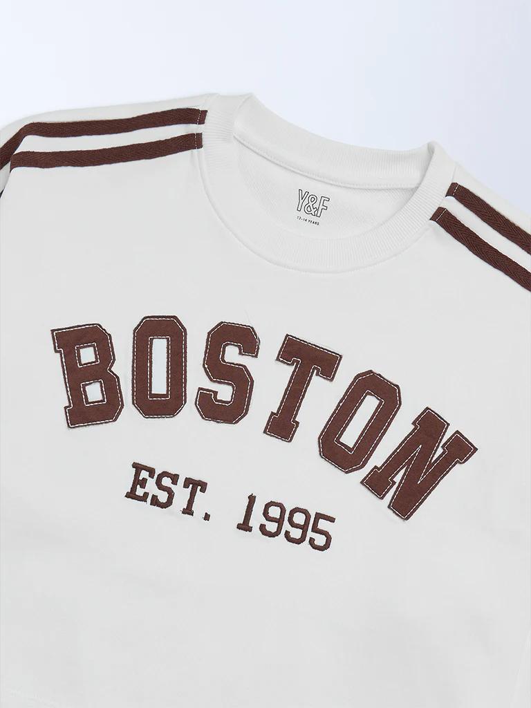 Y&F Kids Girls White Printed Cotton-Blend Sweatshirt - Image 3