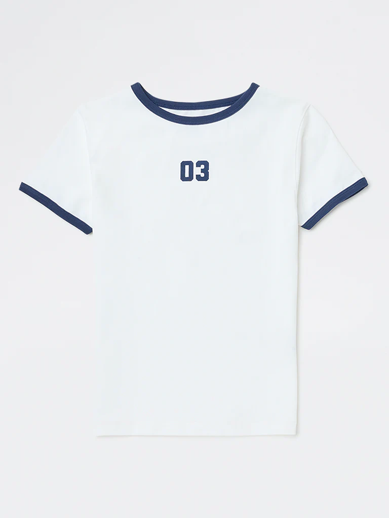 Y&F Kids Girls White Printed Cotton-Blend T-Shirt