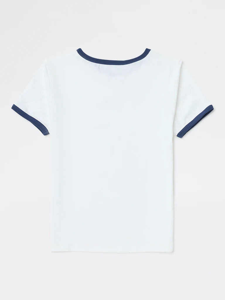Y&F Kids Girls White Printed Cotton-Blend T-Shirt - Image 2