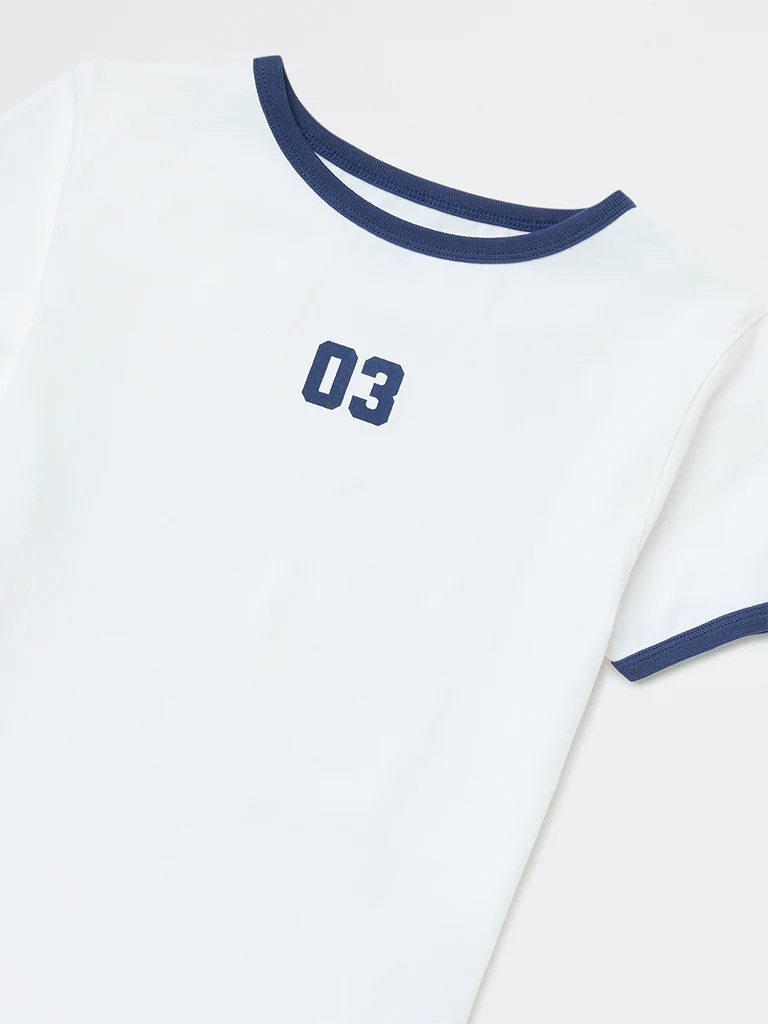Y&F Kids Girls White Printed Cotton-Blend T-Shirt - Image 3