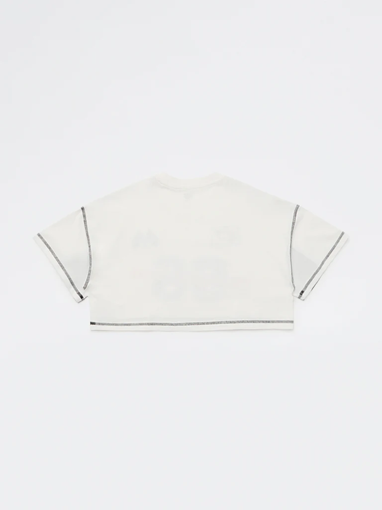 Y&F Kids Girls White Printed Cotton T-Shirt - Image 2