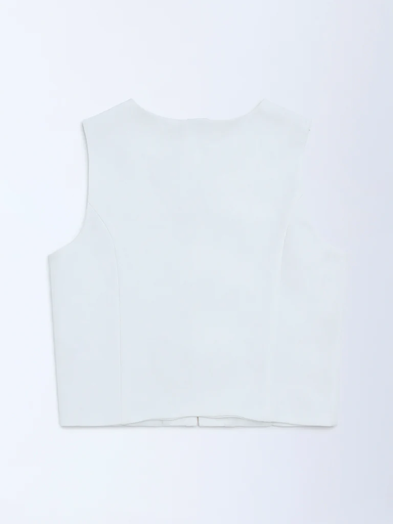 Y&F Kids Girls White Solid Waistcoat - Image 4
