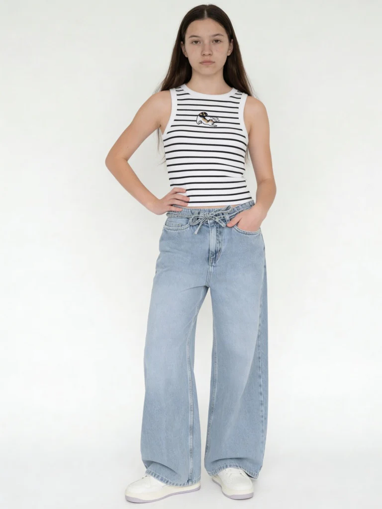 Y&F Kids Girls White Striped Cotton-Blend Top