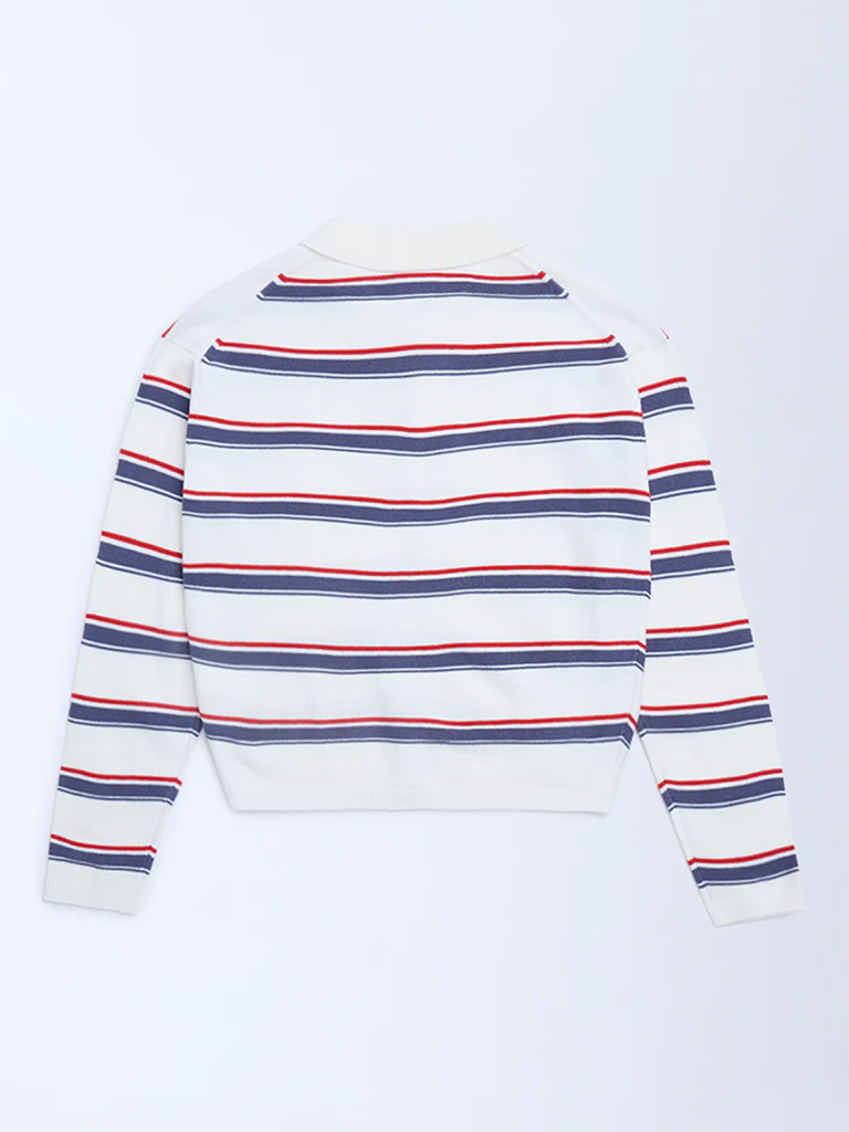 Y&F Kids Girls White Striped Sweater - Image 2