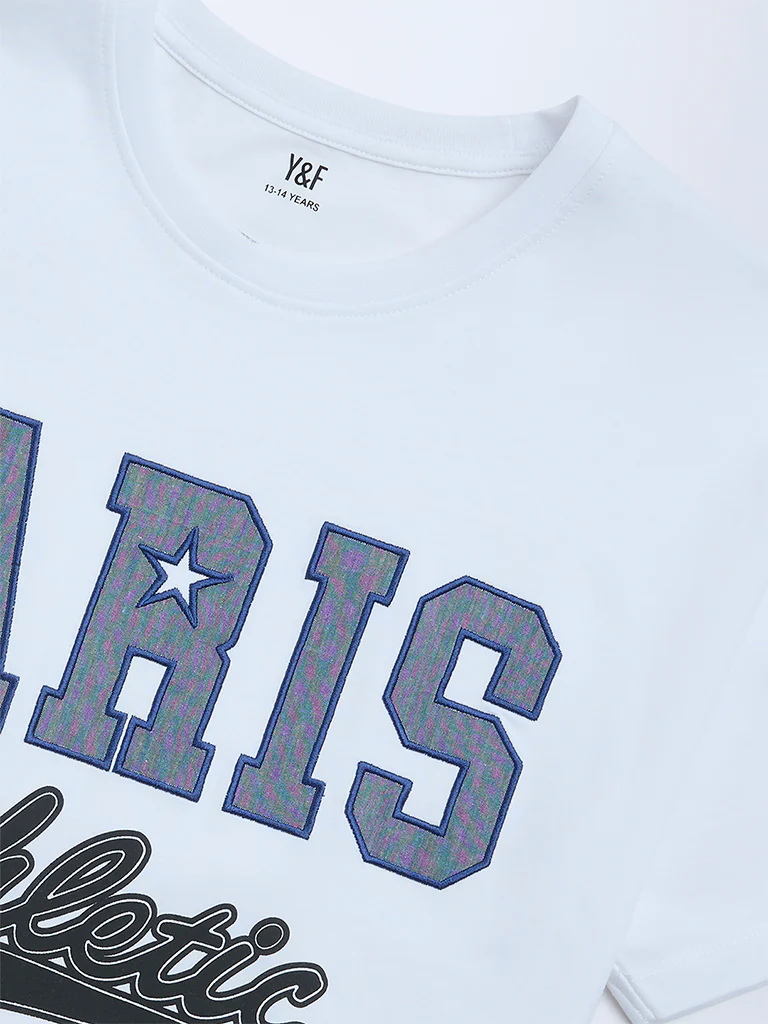 Y&F Kids Girls  White Text Design Cotton T-Shirt - Image 3