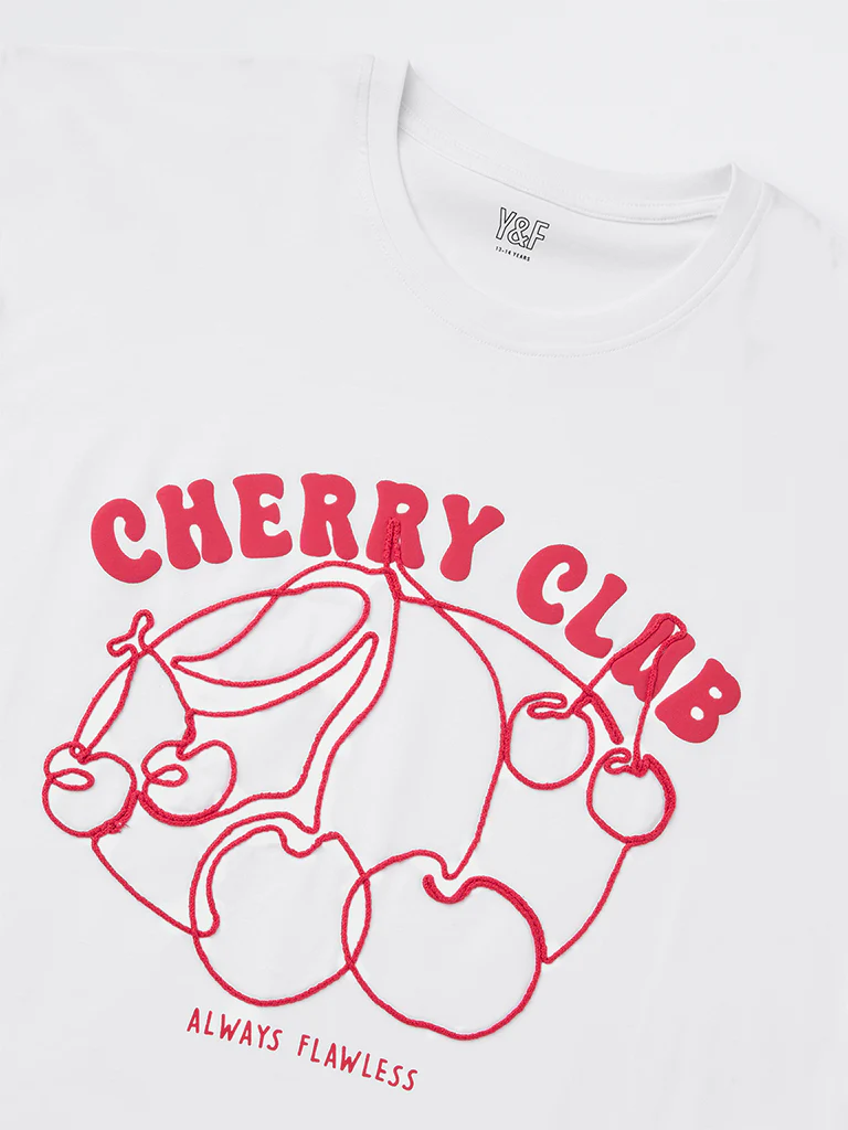 Y&F Kids Girls White Text Design Cotton T-Shirt - Image 4