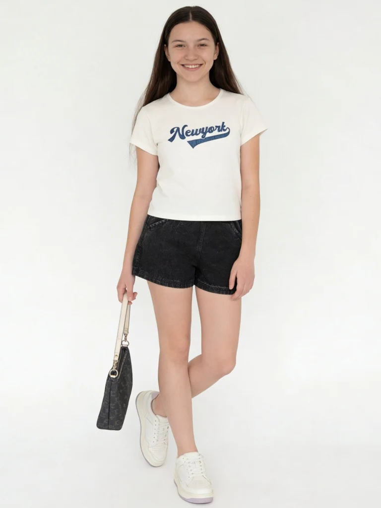 Y&F Kids Girls White Text-Embroidered Cotton-Blend T-Shirt