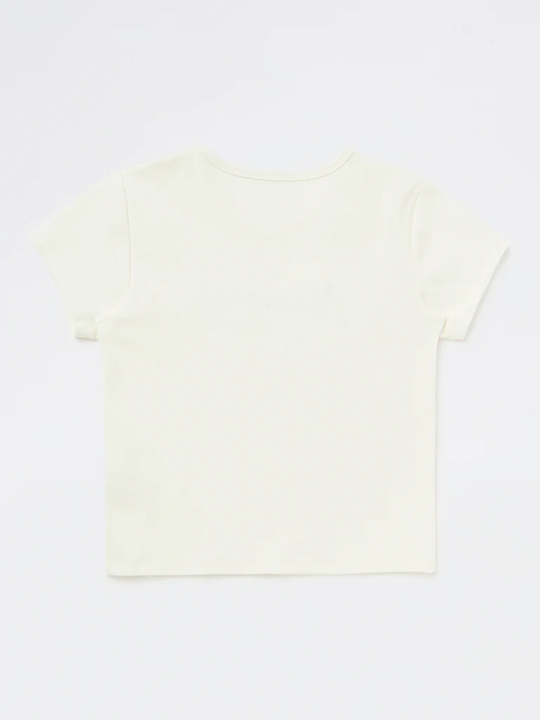 Y&F Kids Girls White Text-Embroidered Cotton-Blend T-Shirt - Image 4