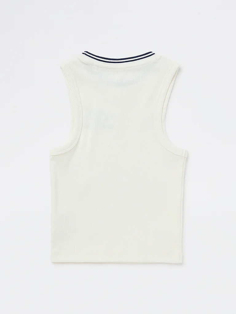 Y&F Kids Girls White Text Embroidered Cotton-Blend Top - Image 4