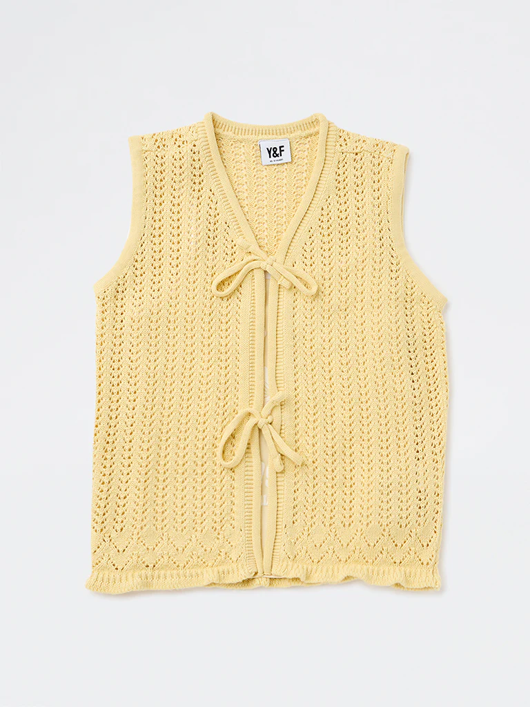 Y&F Kids Girls Yellow Crochet-Knit Cotton Top with Camisole - Image 3