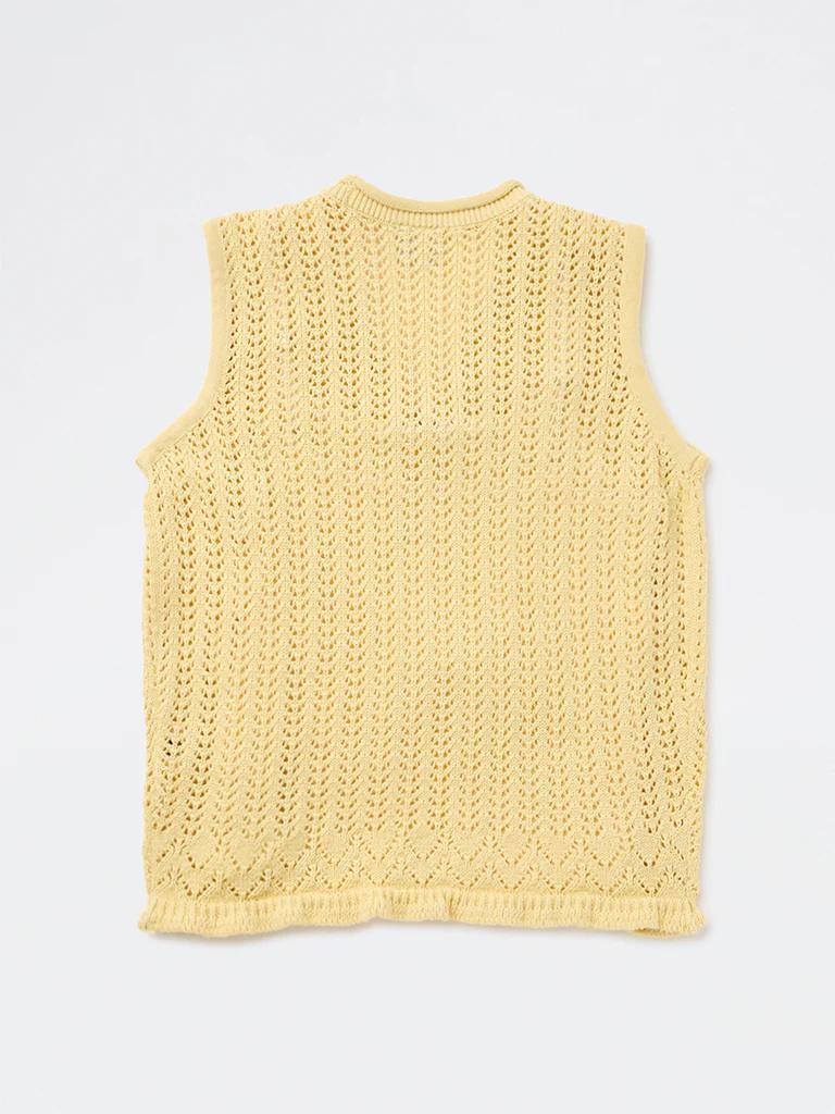 Y&F Kids Girls Yellow Crochet-Knit Cotton Top with Camisole - Image 4