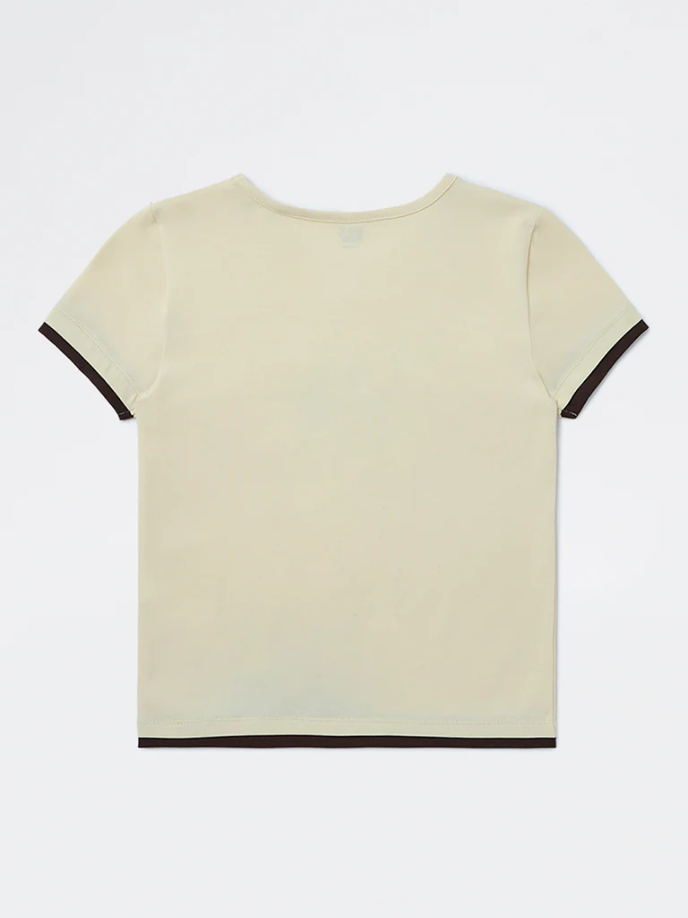 Y&F Kids Girls Yellow Numerical Printed Cotton-Blend T-Shirt - Image 3