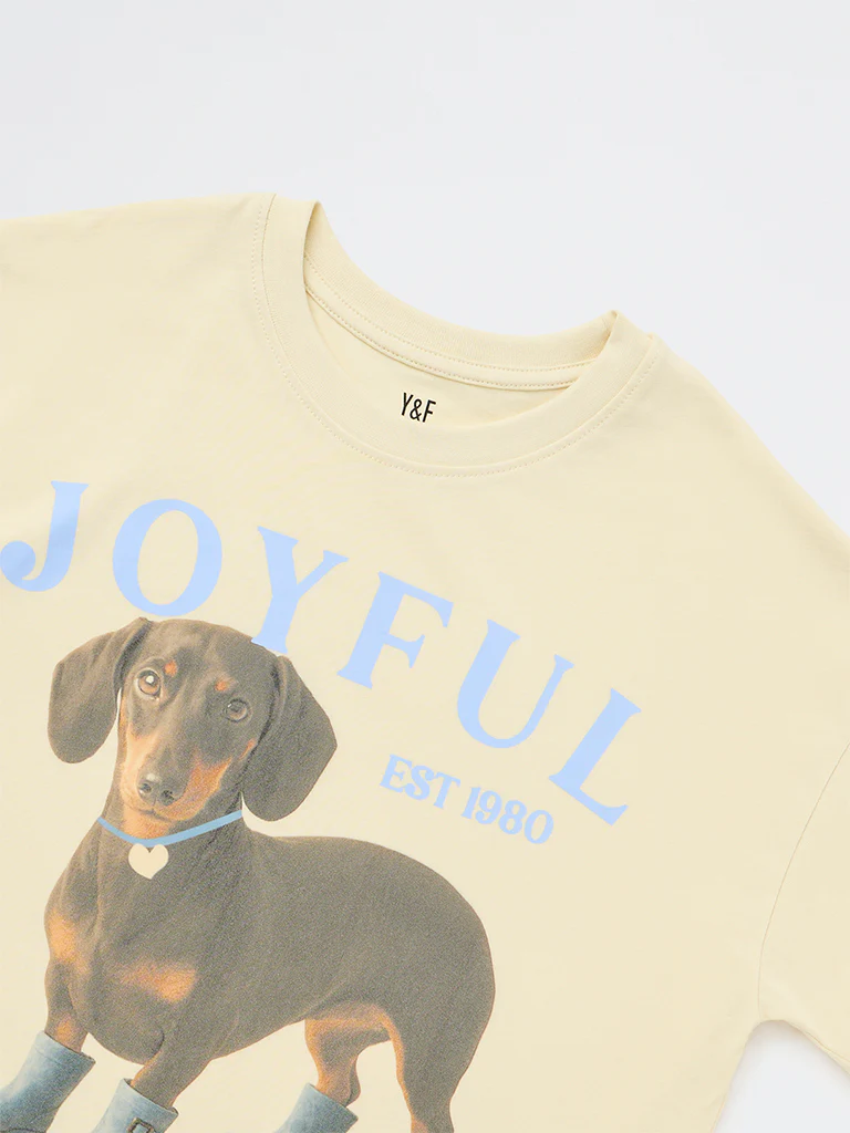 Y&F Kids Girls Yellow Printed Cotton T-Shirt - Image 6