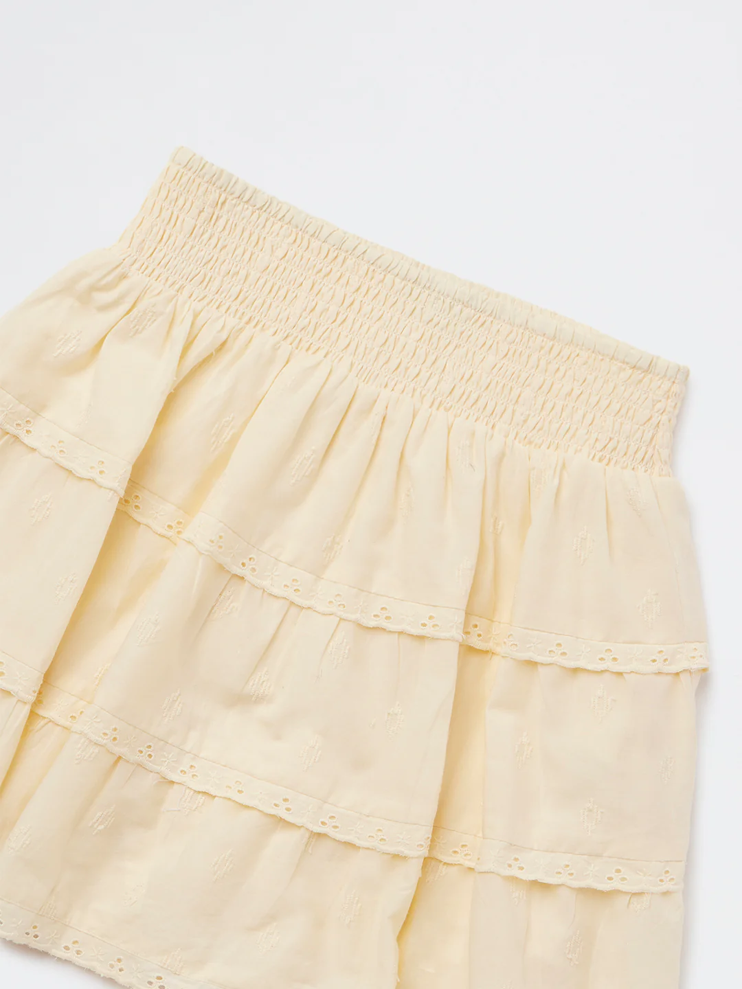 Y&F Kids Girls Yellow Schiffli Design High-Rise Cotton Skirt - Image 3