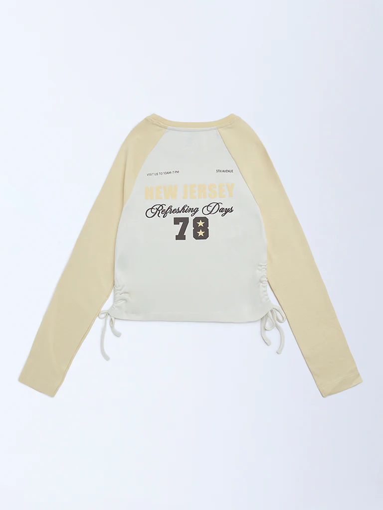 Y&F Kids Girls Yellow Typographic Cotton-Blend Top - Image 2