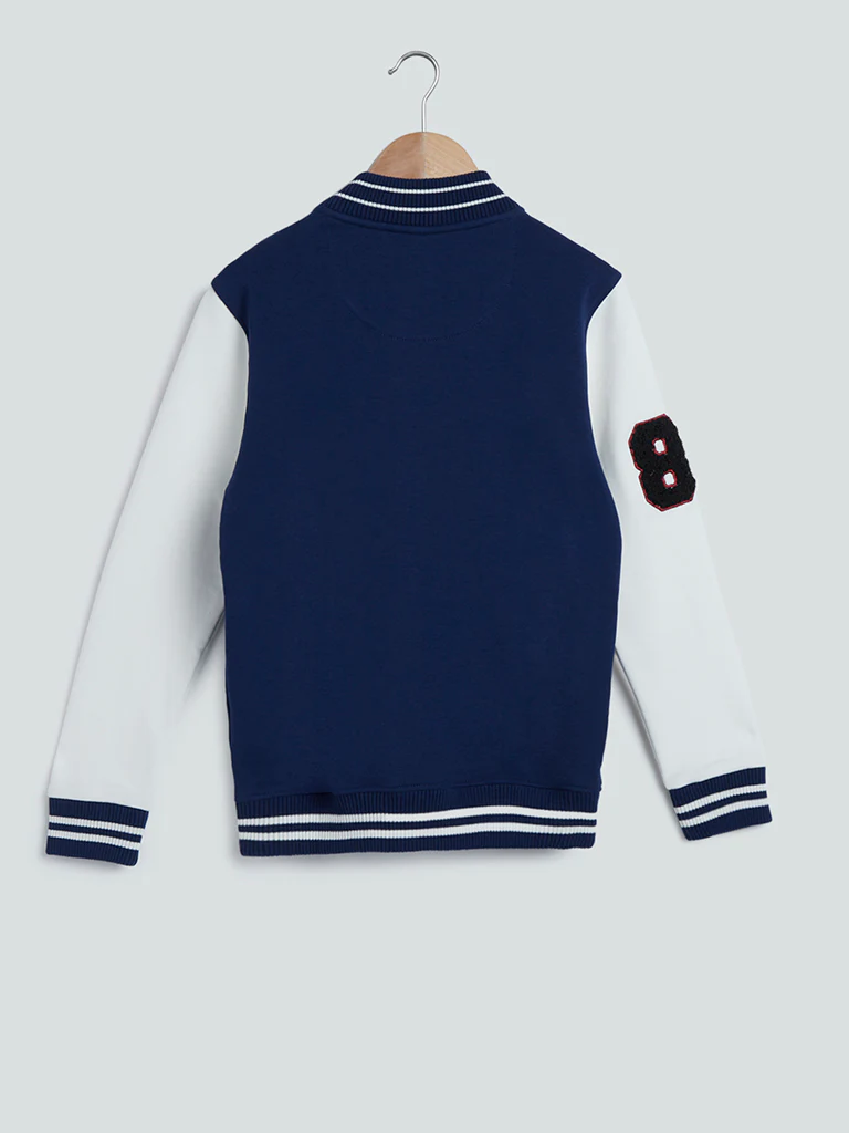 Y&F Kids Navy Printed Cotton-Blend Varsity Jacket - Image 3