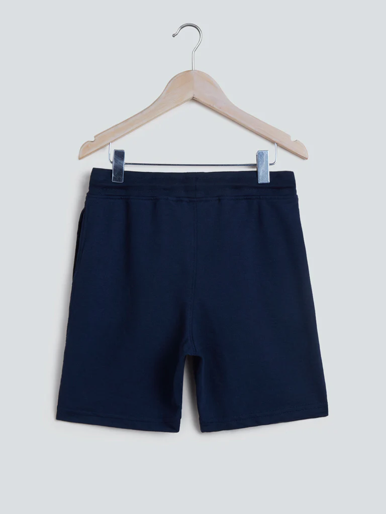 Y&F Kids Navy Printed Jayden Cotton-Blend Shorts - Image 3