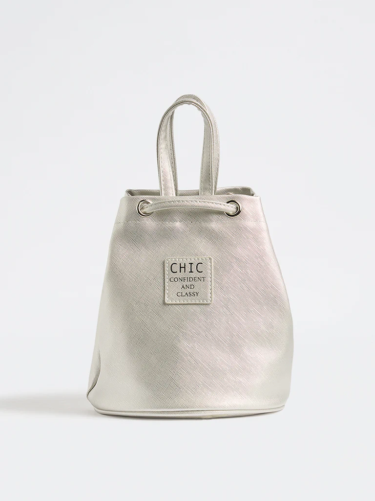 Y&F Kids Silver Text-Detailed Shoulder Bag