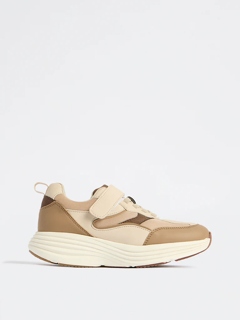 Yellow Beige Colour-Block Sneakers