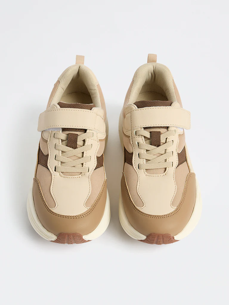Yellow Beige Colour-Block Sneakers - Image 2