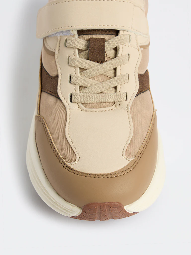 Yellow Beige Colour-Block Sneakers - Image 3