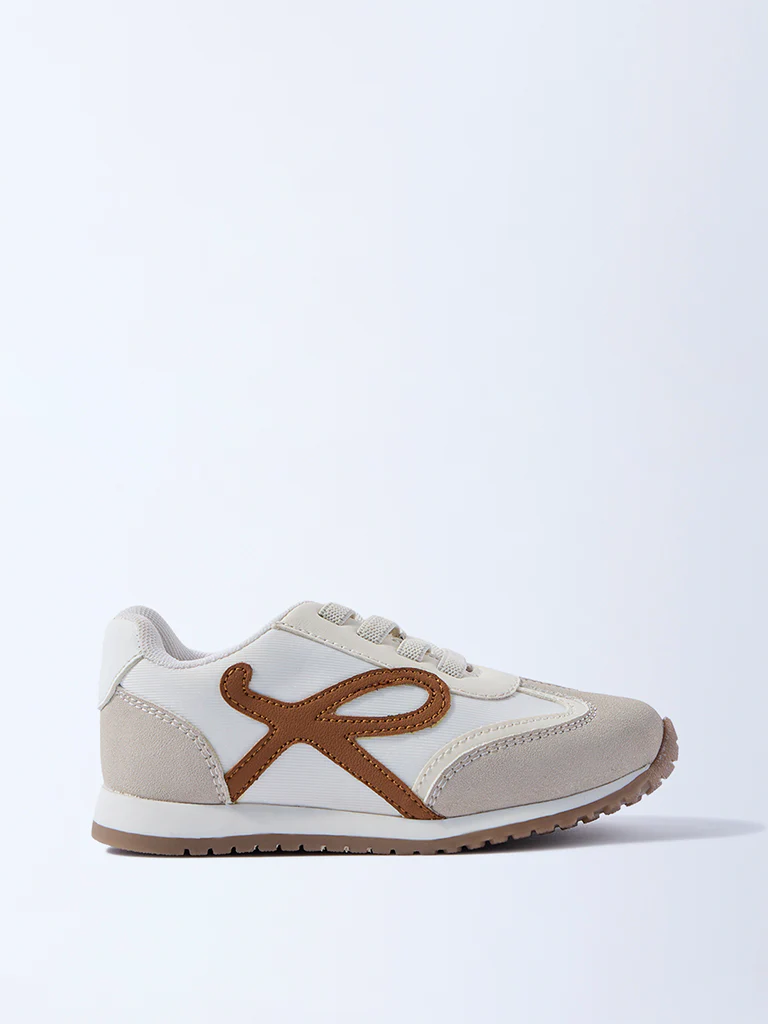 Yellow Beige Colour-Blocked Suede Sneakers