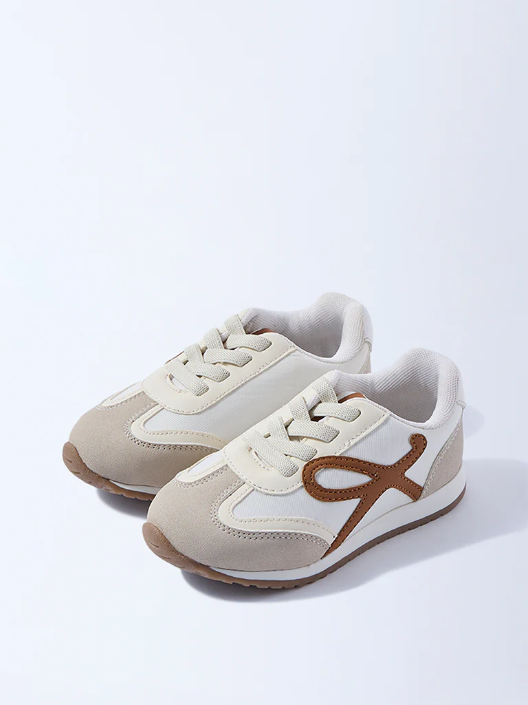 Yellow Beige Colour-Blocked Suede Sneakers - Image 2