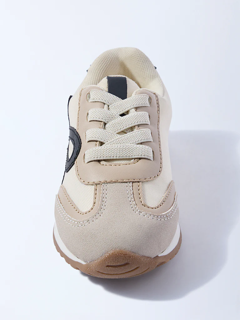 Yellow Beige Colour-Blocked Suede Sneakers - Image 3