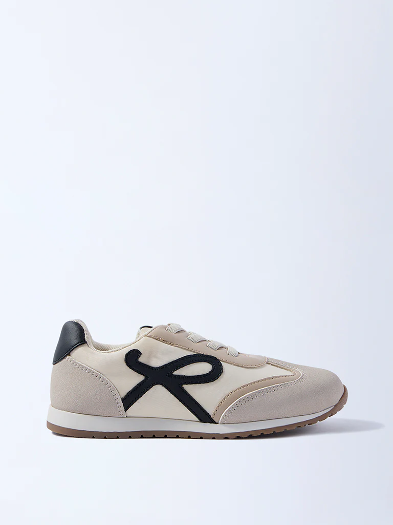 Yellow Beige Colour-Blocked Suede Sneakers