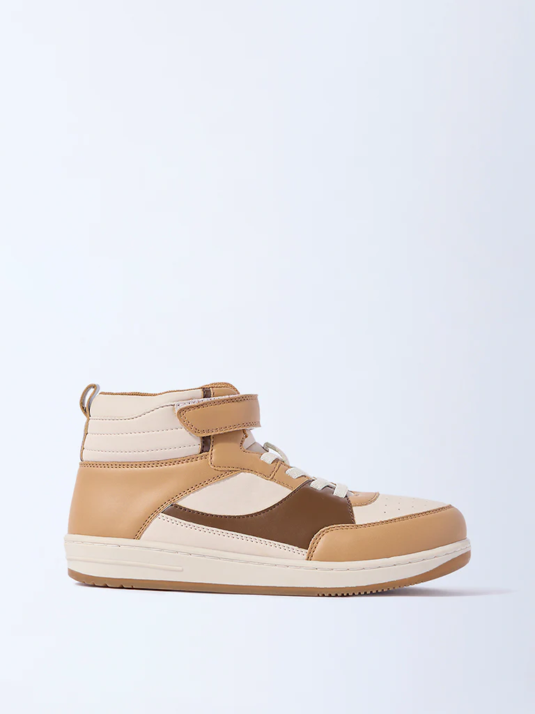 Yellow Beige Perforated High-Top Boots