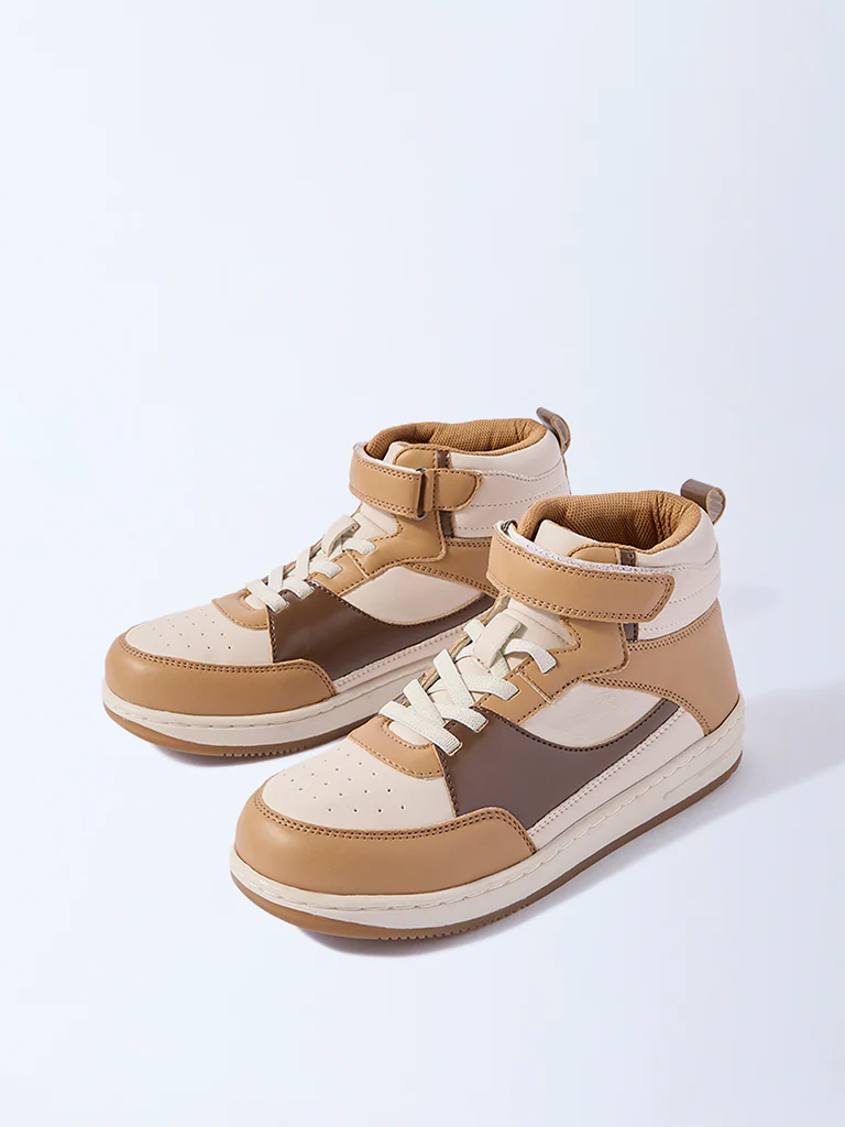 Yellow Beige Perforated High-Top Boots - Image 2